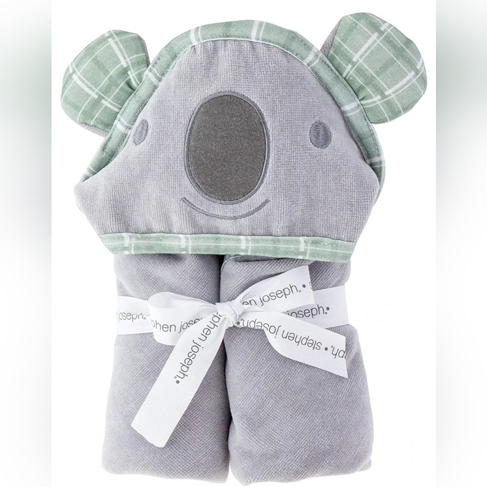Stephen Joseph Koala Hooded Towel Gray Green Cotton Terry 29x29 Infant Baby NEW
